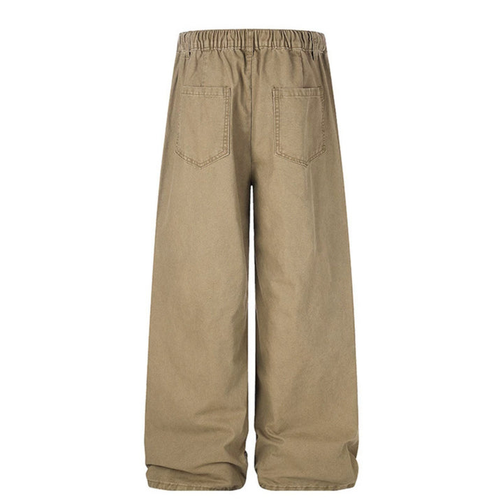 Women's Wide Canvas Cargo Palazzo Pants with Elastic Comfort Waistband and Adjustable Hem