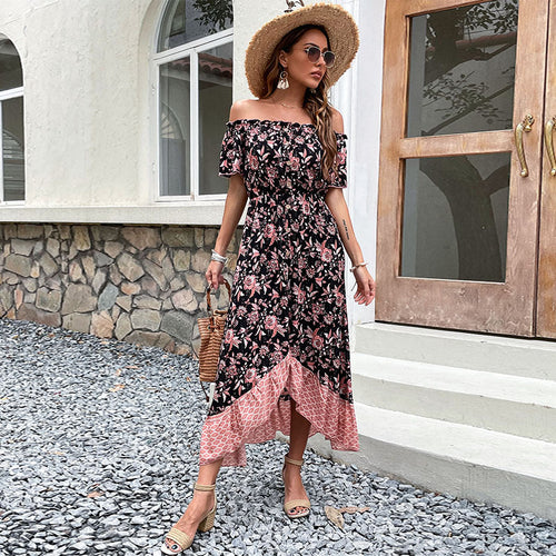 Robe maxi femme à épaules dénudées avec motif floral et fente haute Chic & Stil