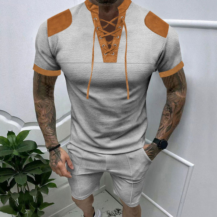 Short set with short sleeves for men with an innovative lace design and an elastic waist Lune London