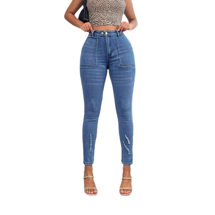 Women's waist-hugging super stretch skinny jeans with patch front piped pockets Amarae