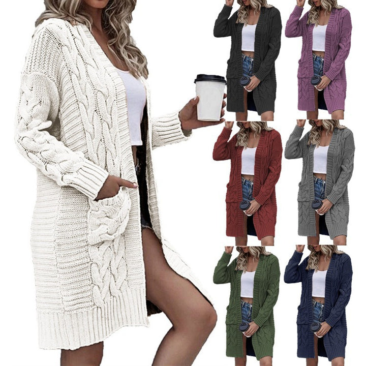 Knitted coat for women with an elegant textured pattern and practical pockets Lune London