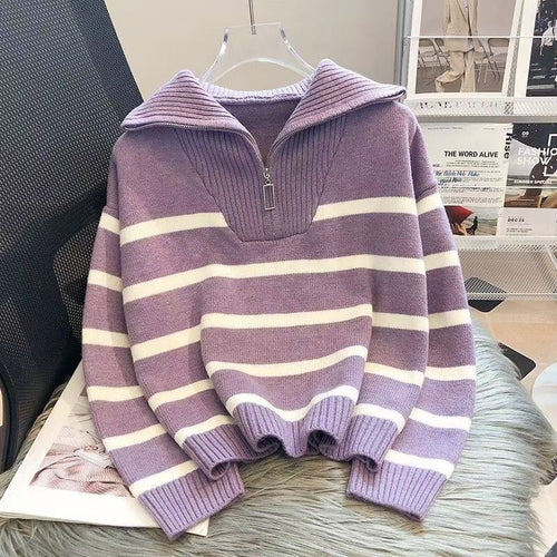Pull en tricot décontracté pour femme avec col montant et fermeture éclair Chic & Stil