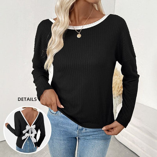 Women's long sleeve shirt with deep V-neck and bow decoration Amarae