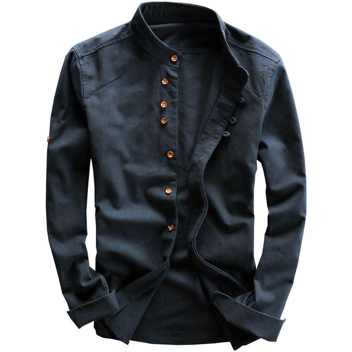 Men's Stand Collar Shirt with Hidden Button Placket and Modern Details Amarae