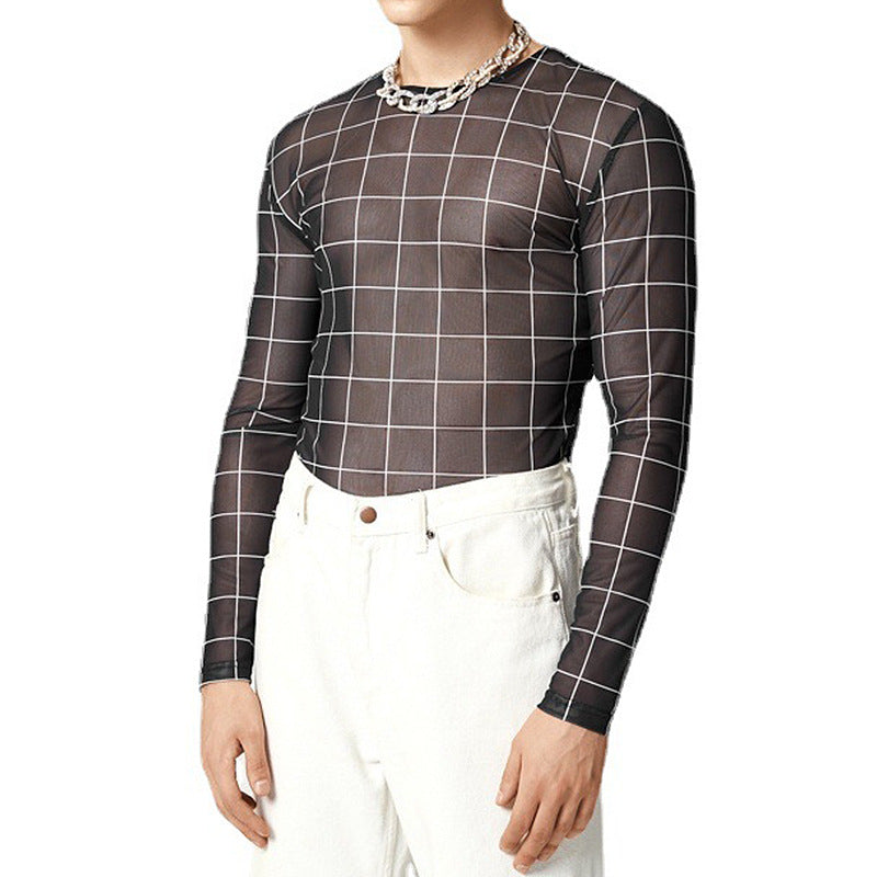 Men's mesh top with a modern checkered pattern and breathable fabric Amarae