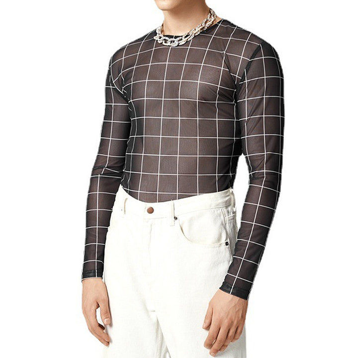 Men's mesh top with a modern checkered pattern and breathable fabric Amarae