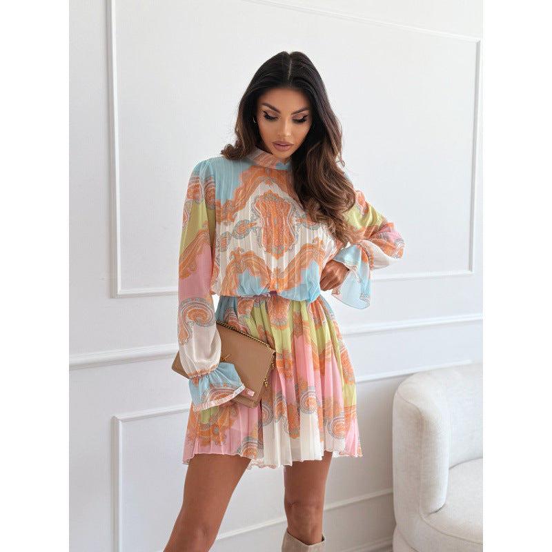 Women Elegant Chic Pleated Mini Dress