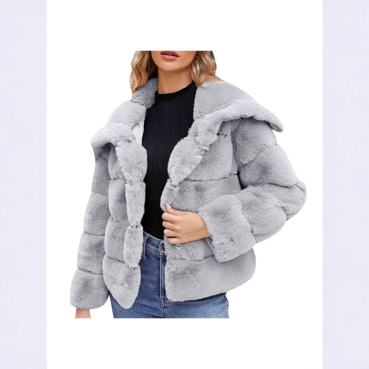 Ladies Hooded Faux Fur Fashion Jacket with Textured Design Lune London