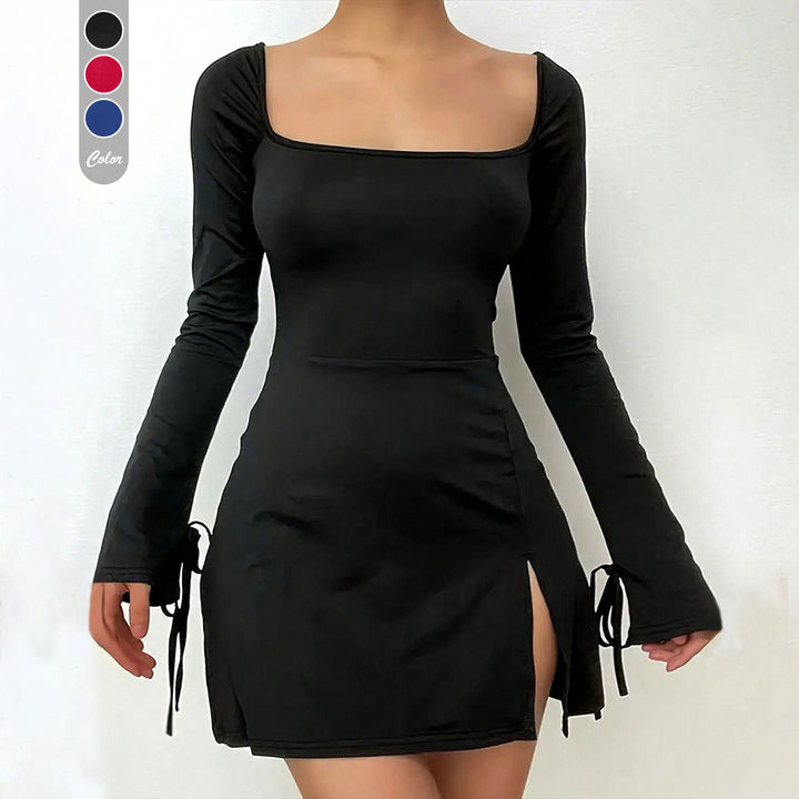 Robe min pour femmes avec décolleté en V profond, manches longues et laçage élégant Chic & Stil