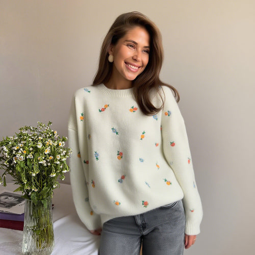 Ladies Playful Sweater with Floral Embroidery Amarae