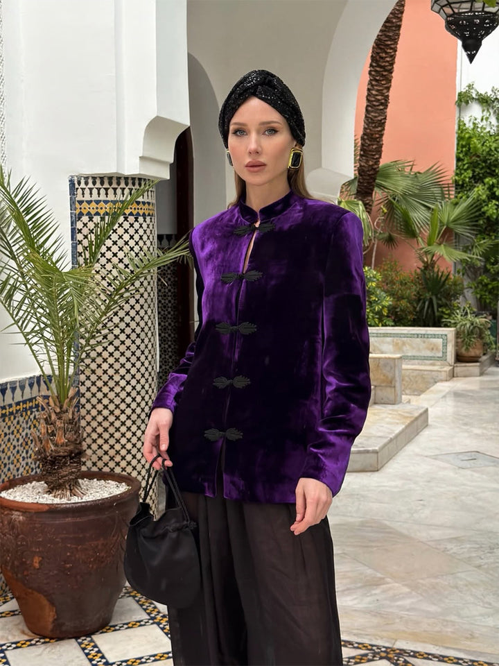 Women’s velvet jacket with Mandarin collar and decorative knot fastenings Amarae