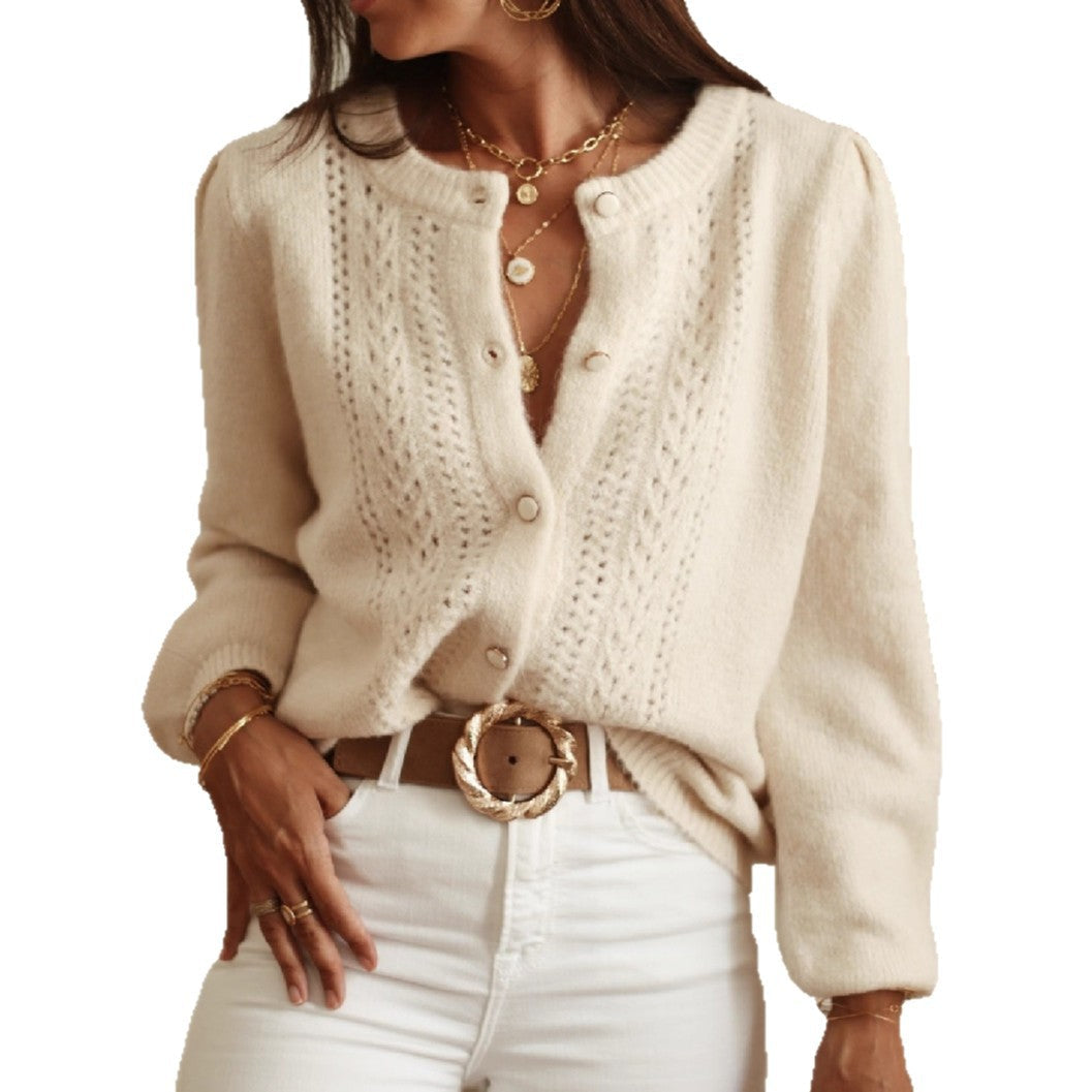 Lune London | Women's elegant cardigan with fine lace patterns and pearl buttons