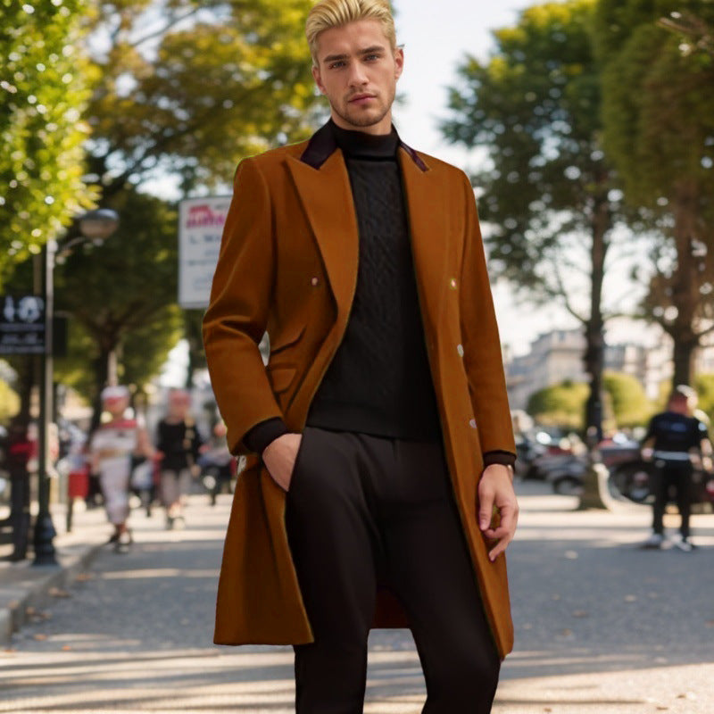 Modern urban coat for men with double-breasted buttons and velvet collar Lune London
