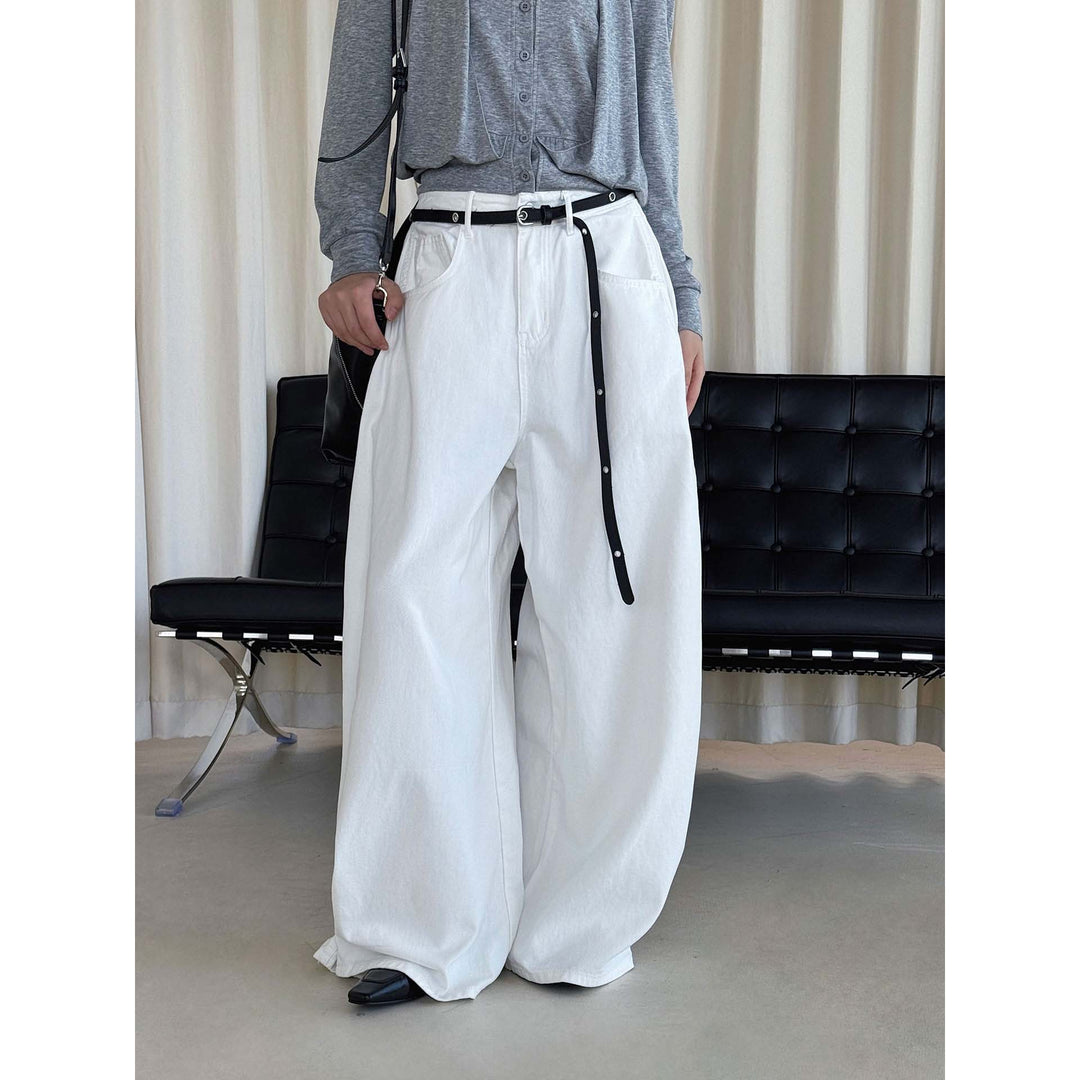 Women's baggy pants made of cotton denim with a high waist and wide leg Amarae