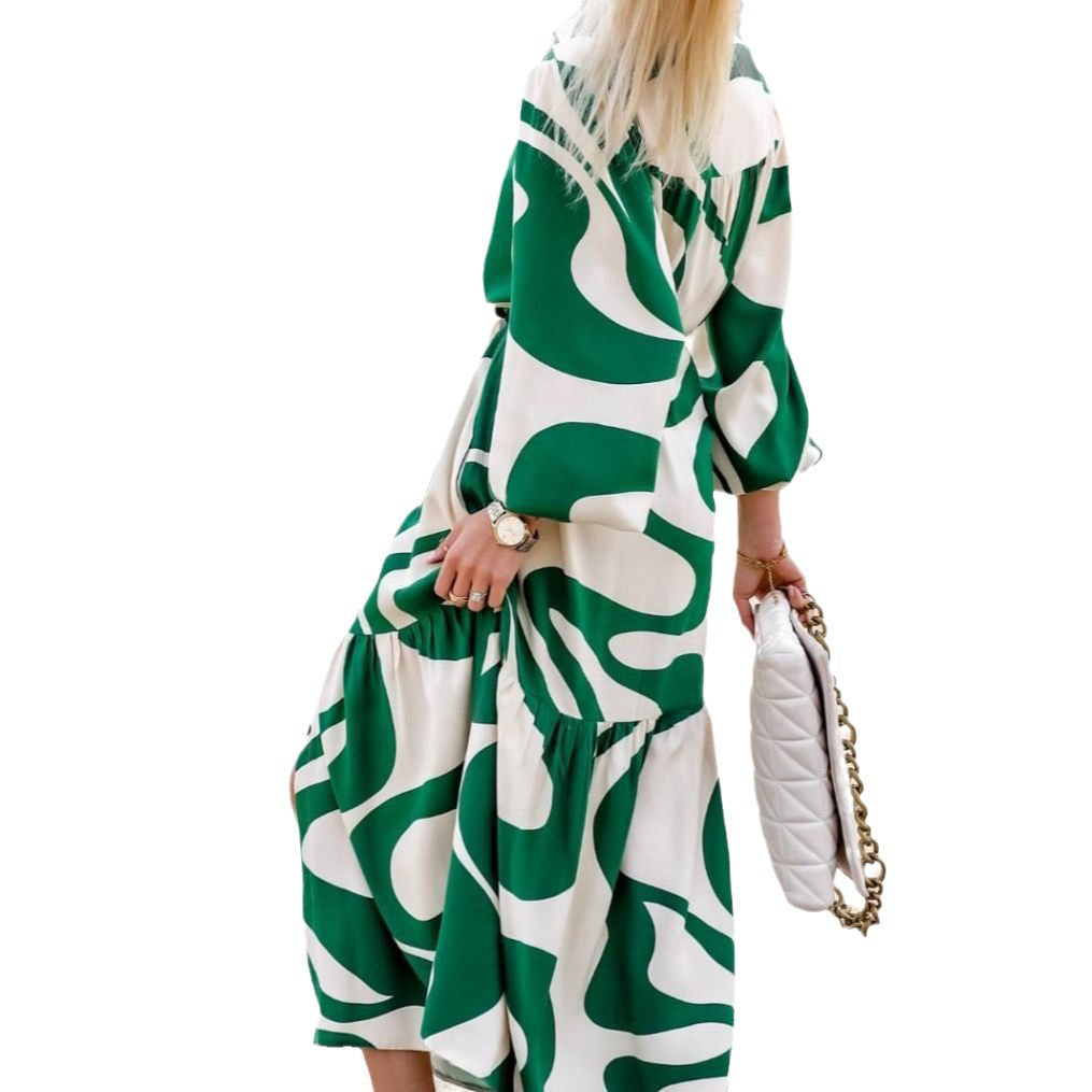 Women's Long Sleeve Shirt Dress with Fashionable Pattern and Waist Belt Lune London