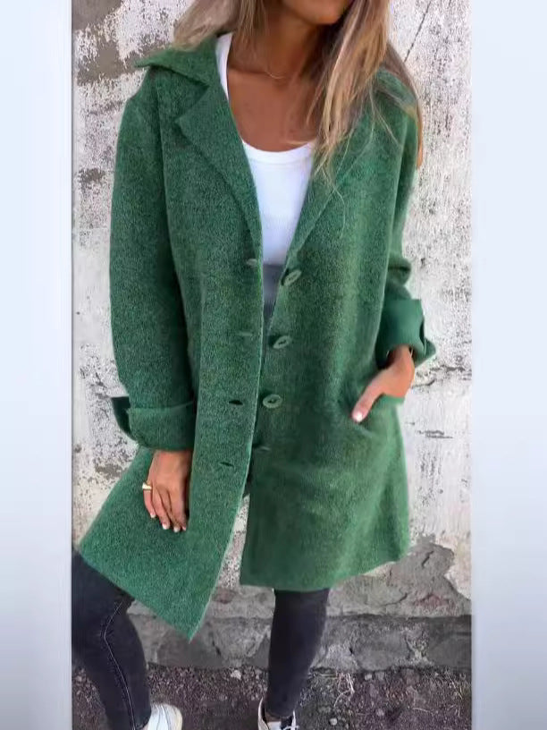 Amarae | Coat - Mid-length - Loose Fit - Wool Look - Single-breasted with Lapels