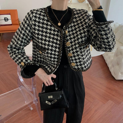 Designer jacket for women in houndstooth design with golden buttons Amarae