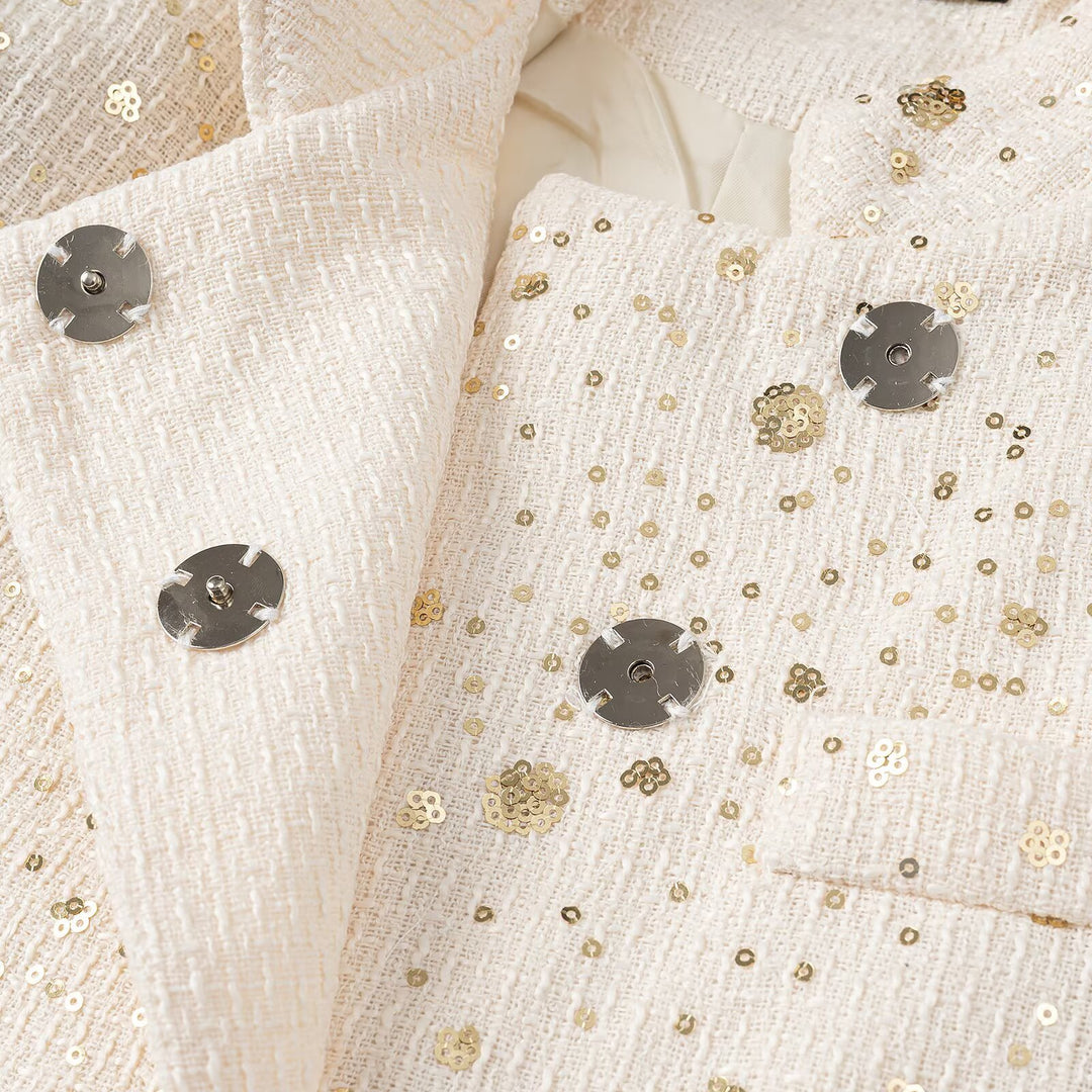 Women's short blazer in bouclé style with stand-up collar and sequin application Amarae