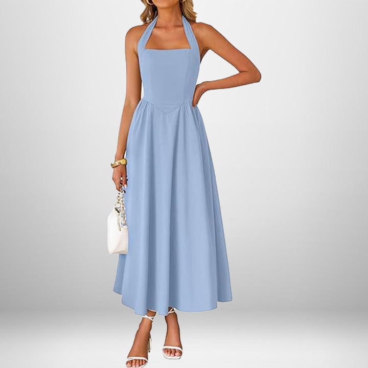 Robe maxi pour dames avec col halter décolleté et jupe fluide Chic & Stil