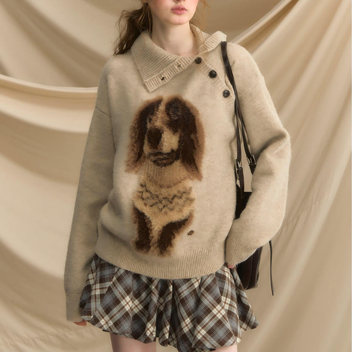 Femme pull confortable à col rond avec motif animal Chic & Stil