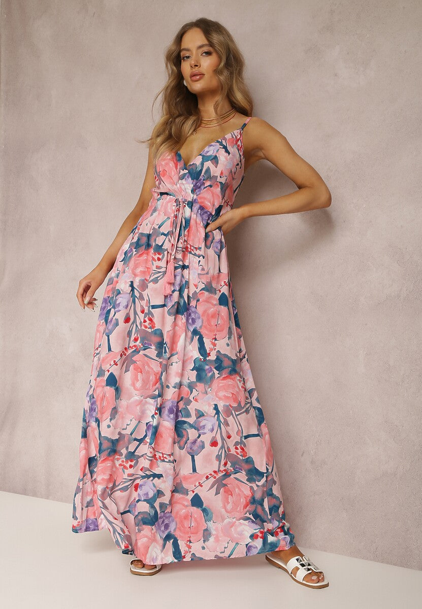 Floral maxi dress for women with tie belt Lune London