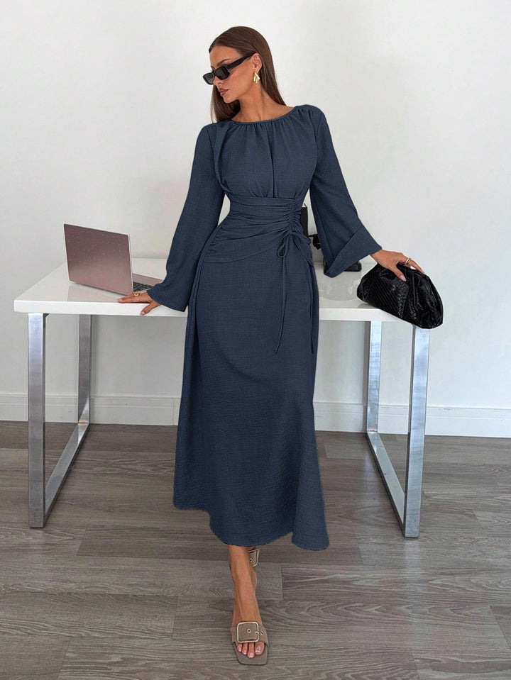 Ladies Max Dress with gathered waist lacing and bell sleeves Amarae