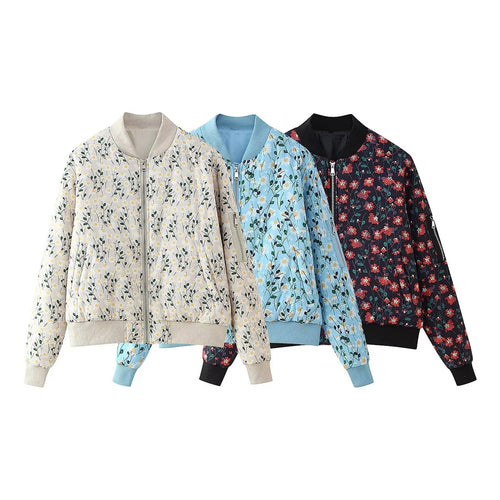 Ladies stylish bomber jacket with floral patterns and elastic cuffs Amarae
