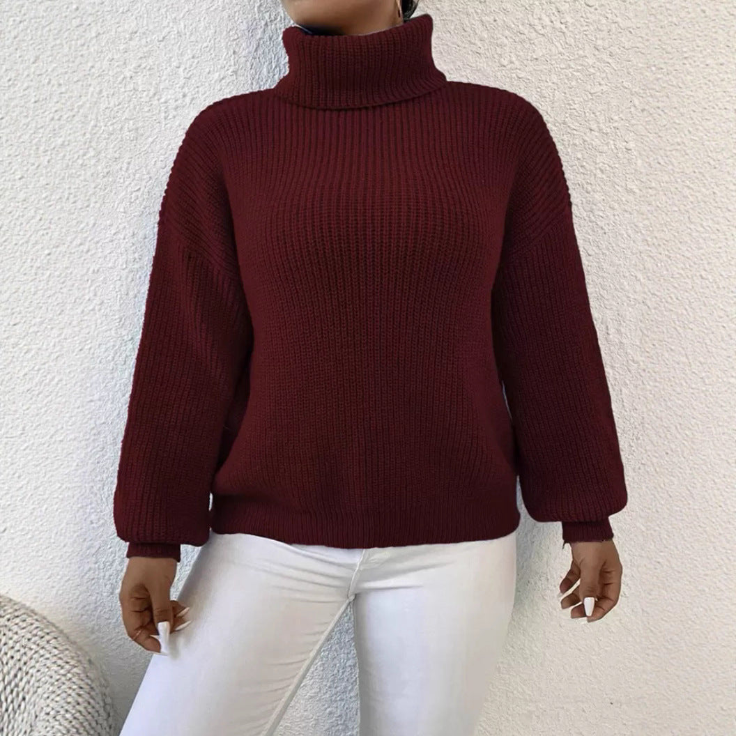 Ladies Comfortable Chunky Sweater with Turtleneck and Textured Knit Lune London