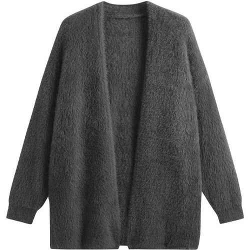 Ladies oversized cardigan in soft fleece with open cut Amarae
