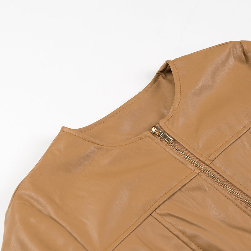 Veste en cuir synthétique pour femmes avec coupe sur mesure et fermeture éclair Chic & Stil