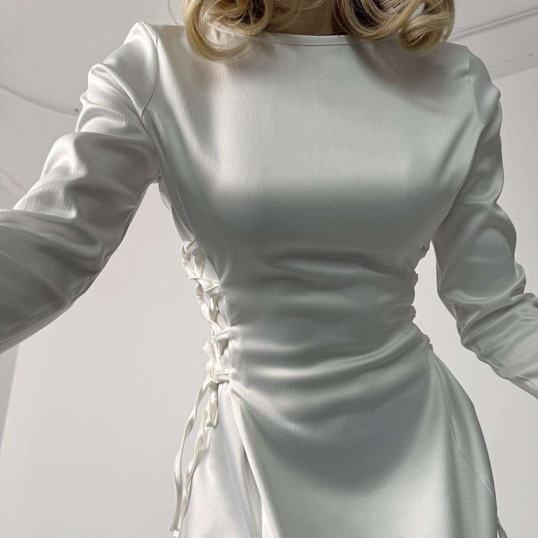 Chic and Stylish Satin Long Sleeve Maxi Dresses for Women with Elegant Slit and Refined Draping
