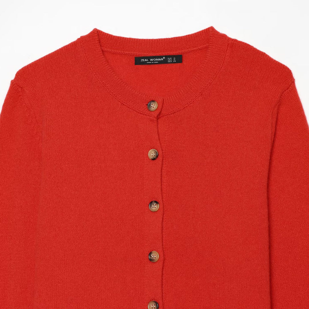 Women's fine knit cardigan with round neckline and full button placket Amarae