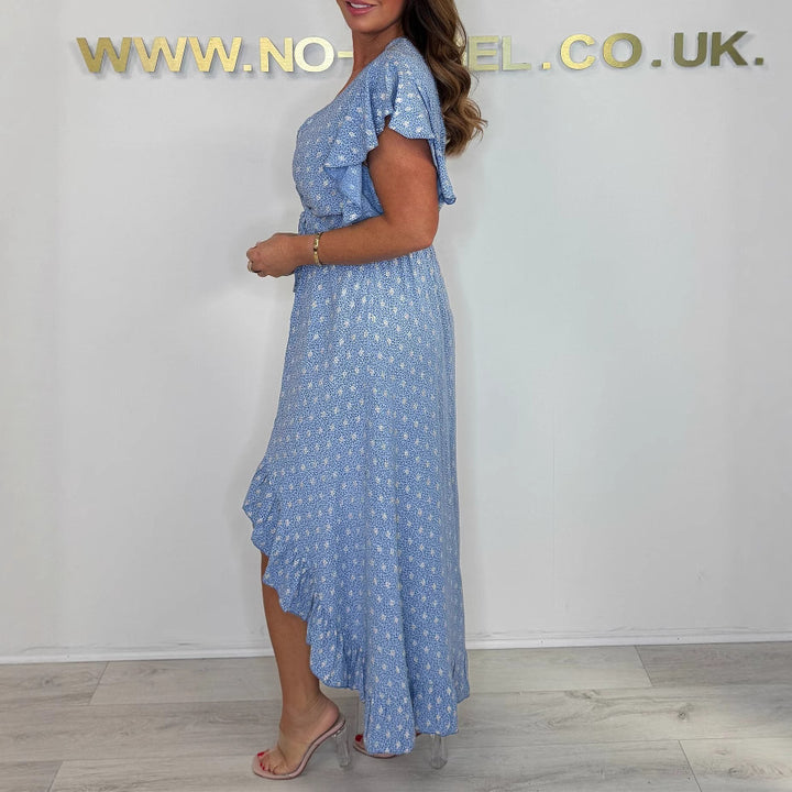 Asymmetrical wrap ruffle dress for women Lune London