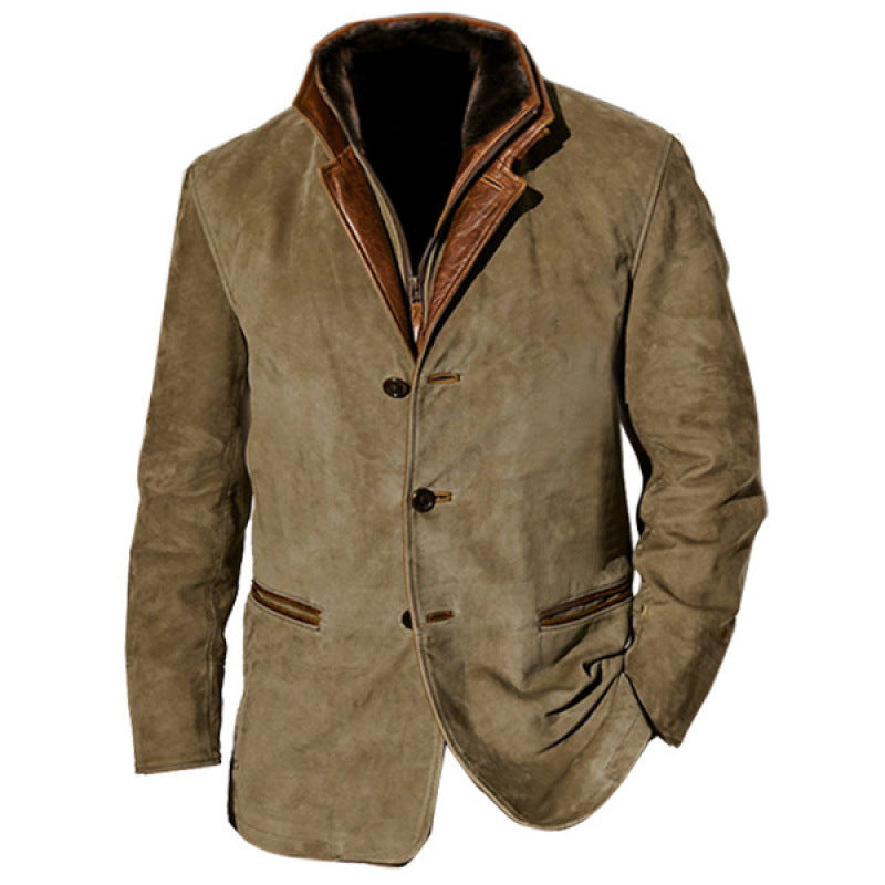 Men's suede blazer with removable leather inner vest Amarae
