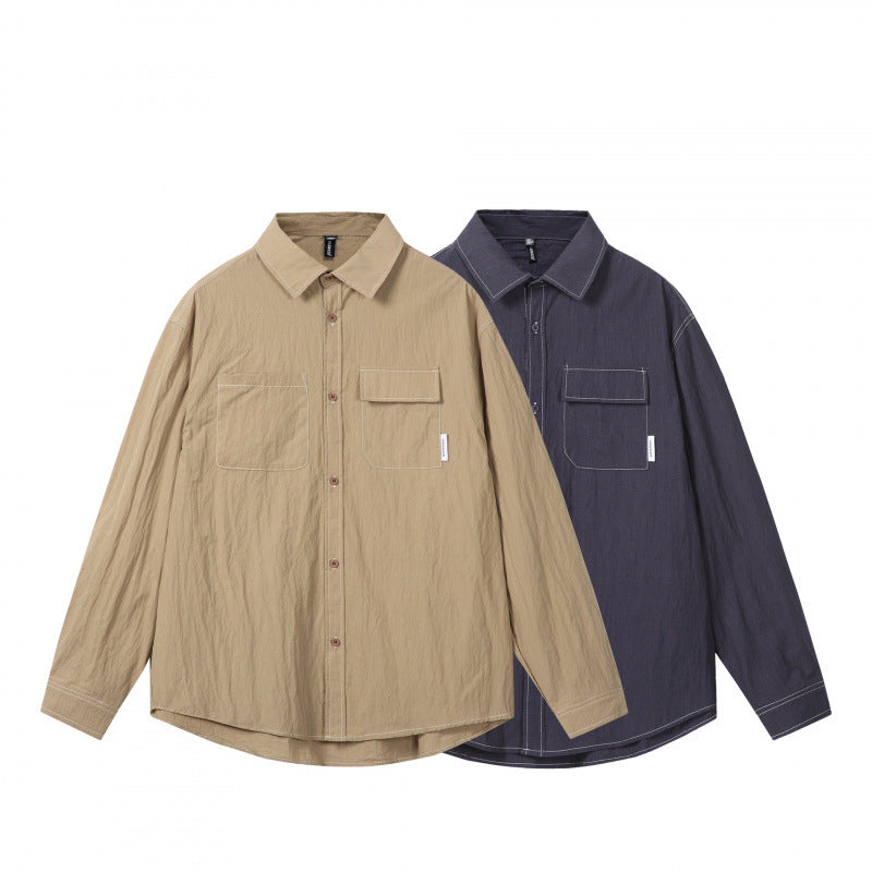 Men's overshirt in boxy cut with contrast stitching and patch chest pockets Amarae