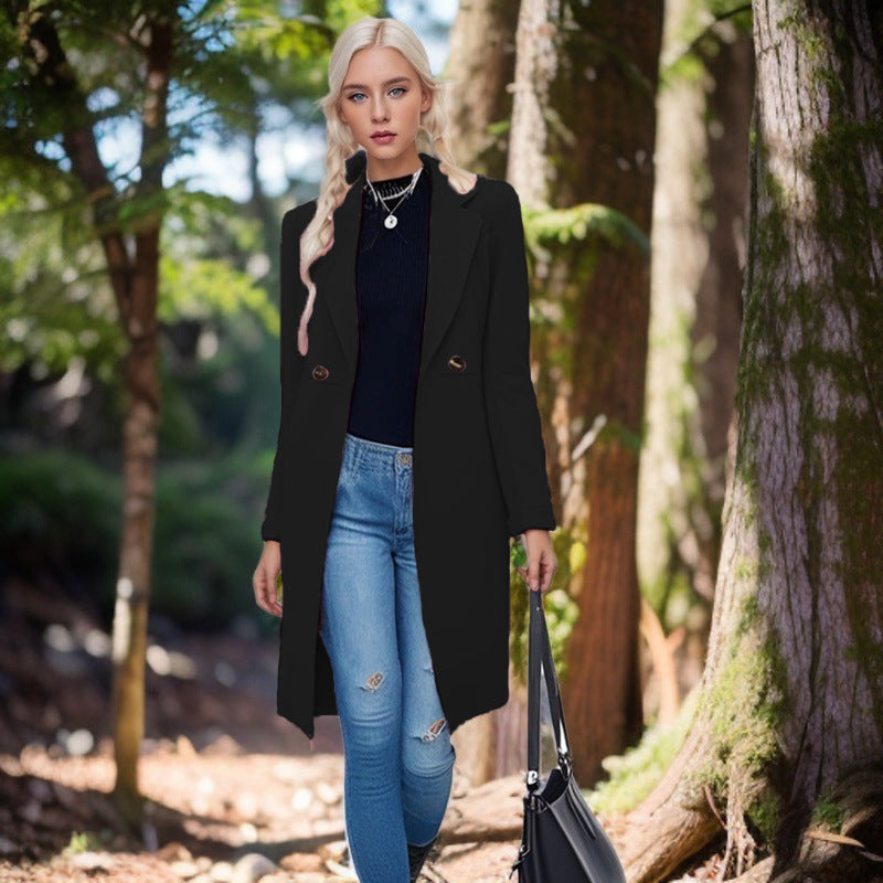 Ladies classic long coat with double buttons Amarae