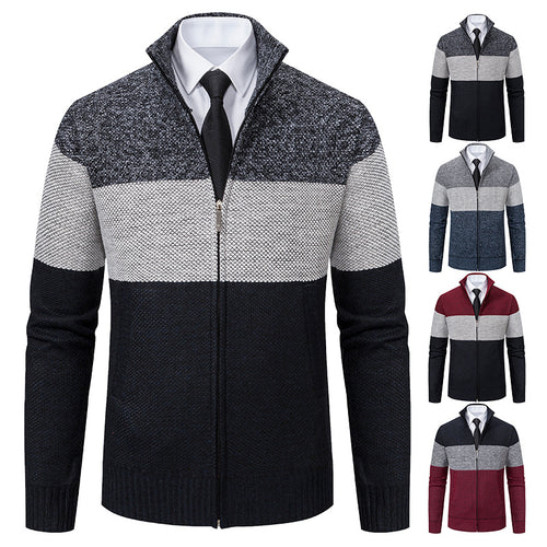 Trendy knit jacket for men with stand-up collar and modern zipper Amarae