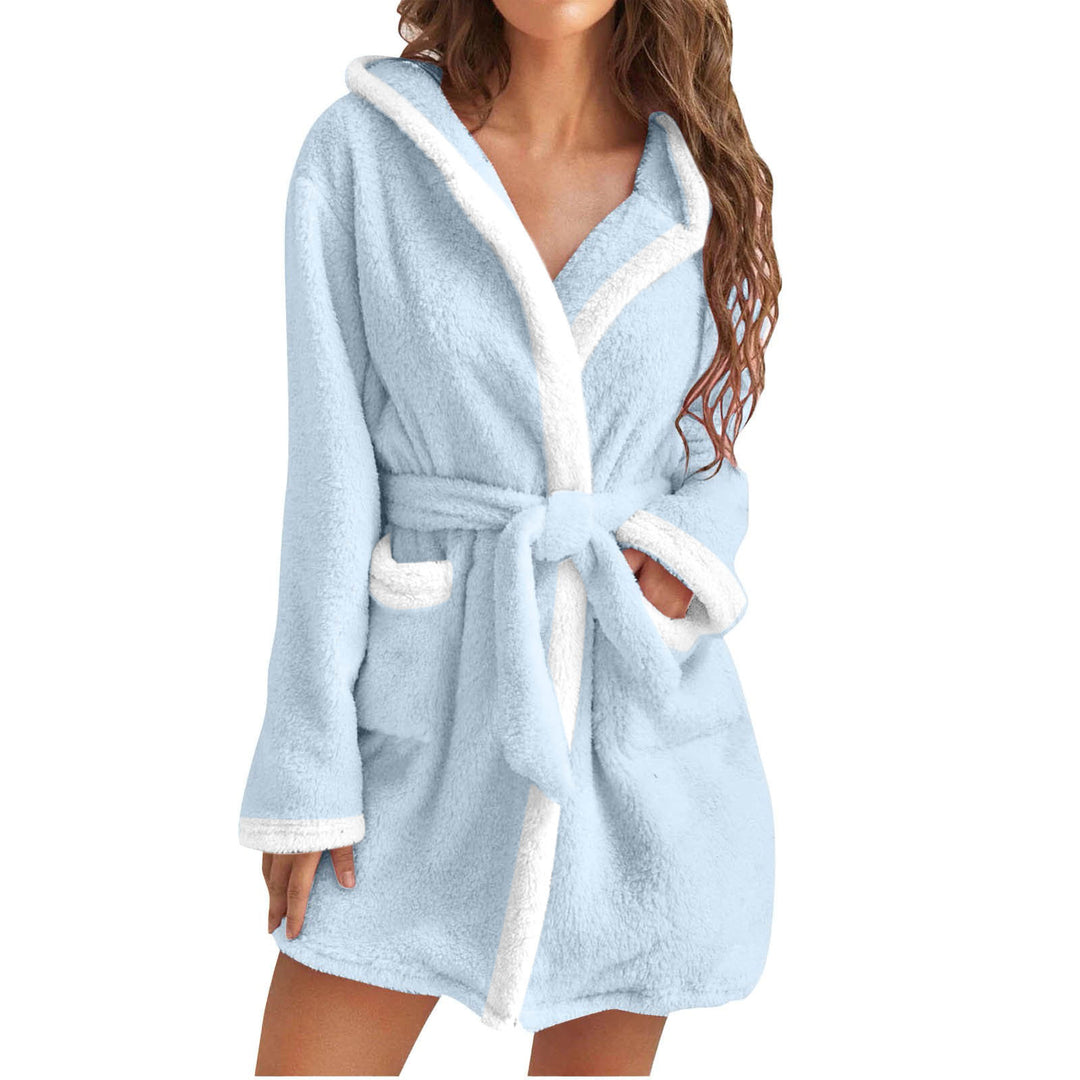 Ladies cozy fleece bathrobe with hood and pockets Lune London