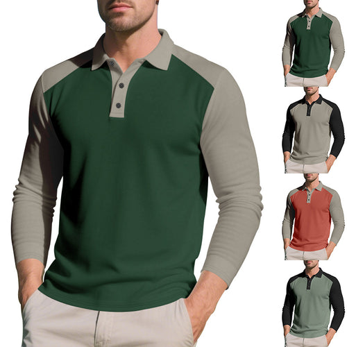 Men's long sleeve polo shirt with contrasting sleeves in breathable cotton blend Amarae