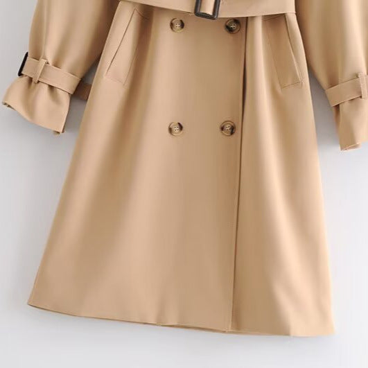 Women's Double-breasted Trench Coat with Waist Belt and Shoulder Yoke Amarae