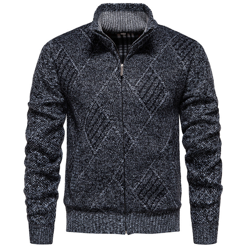 Men's knitted jacket with stand-up collar and unique braid design Lune London
