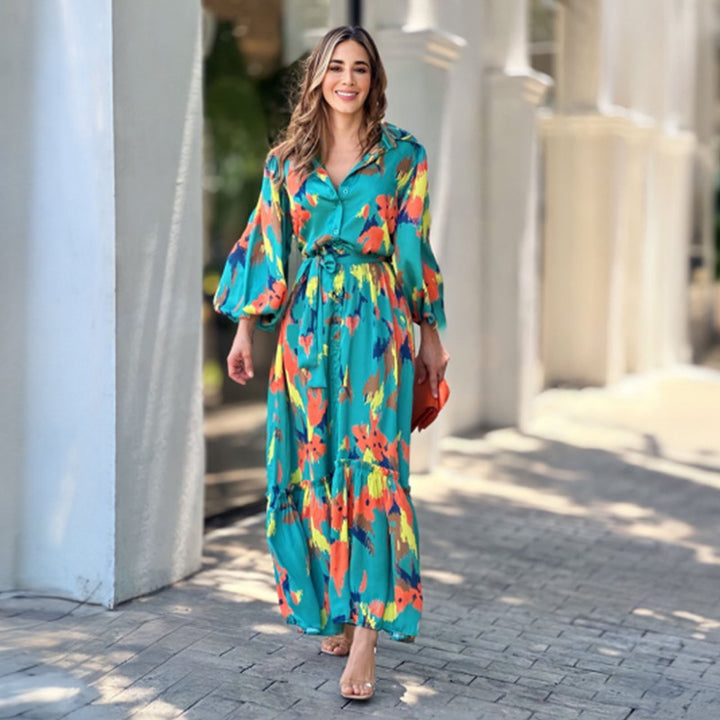 Maxi dress for women with colorful patterns and voluminous sleeves Chic & Stil