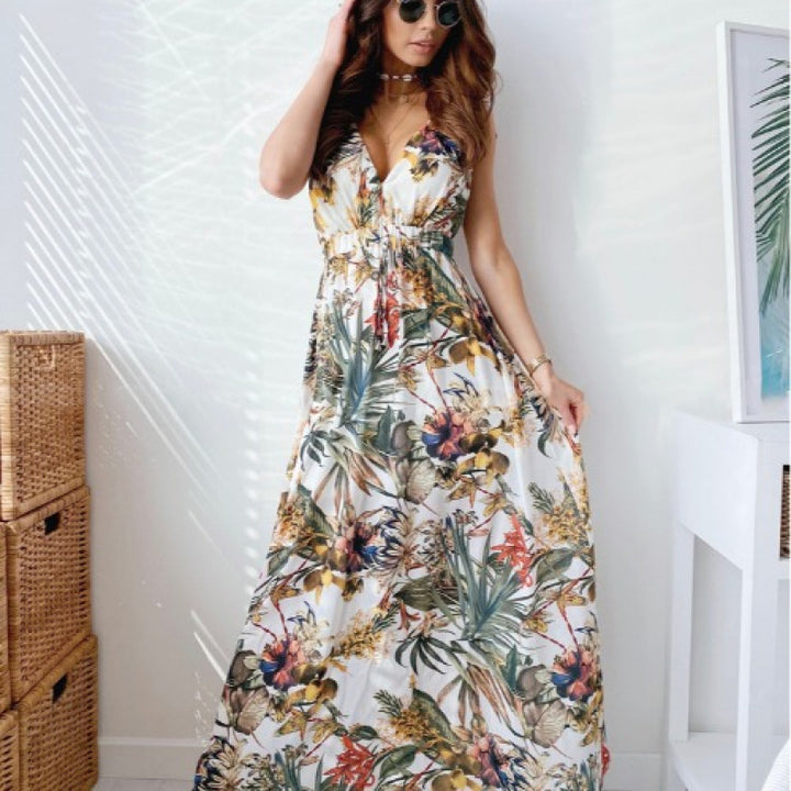 Elegant Tropical Maxi Dress for Chic Women