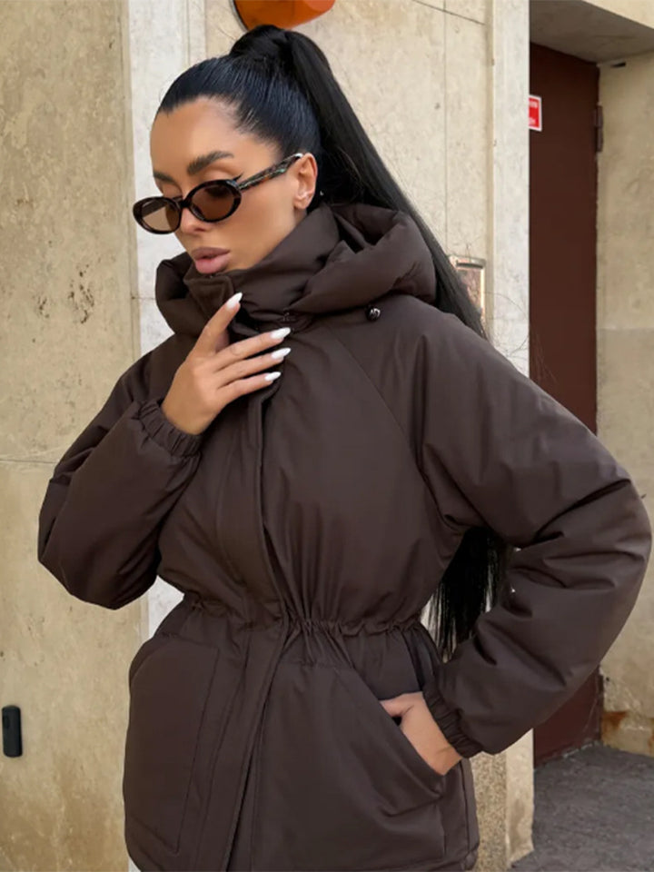 Women’s quilted parka with high collar, fitted drawstring and hood Amarae