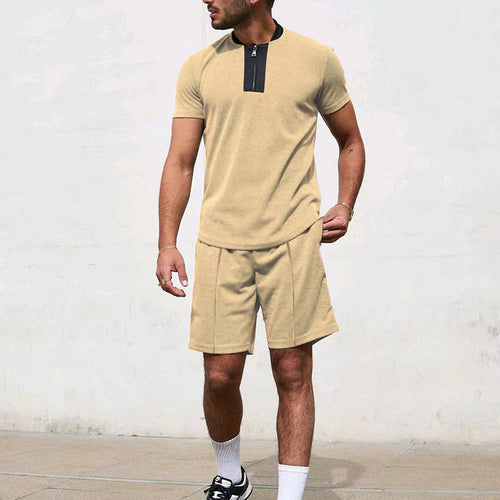 Men's short sleeve sports t-shirt with zip and jogging shorts Amarae