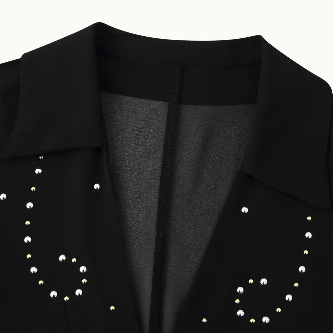 Women’s chiffon blouse with sequin trim, deep V-neck and decorative tie bands Amarae