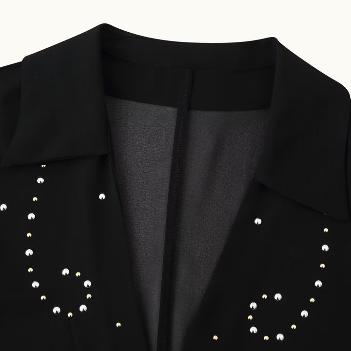 Women’s chiffon blouse with sequin trim, deep V-neck and decorative tie bands Amarae