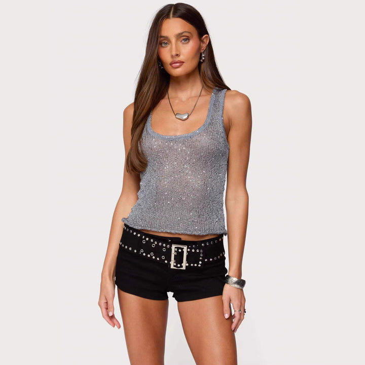 Women Glamorous Glitter Tank Top Lune London