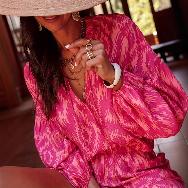 Ladies Casual Romper with Voluminous Sleeves and an Elastic Waist Cord Lune London
