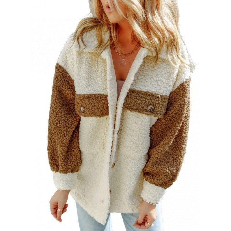 Ladies Cozy Teddy Jacket with Contrasting Sleeves Lune London